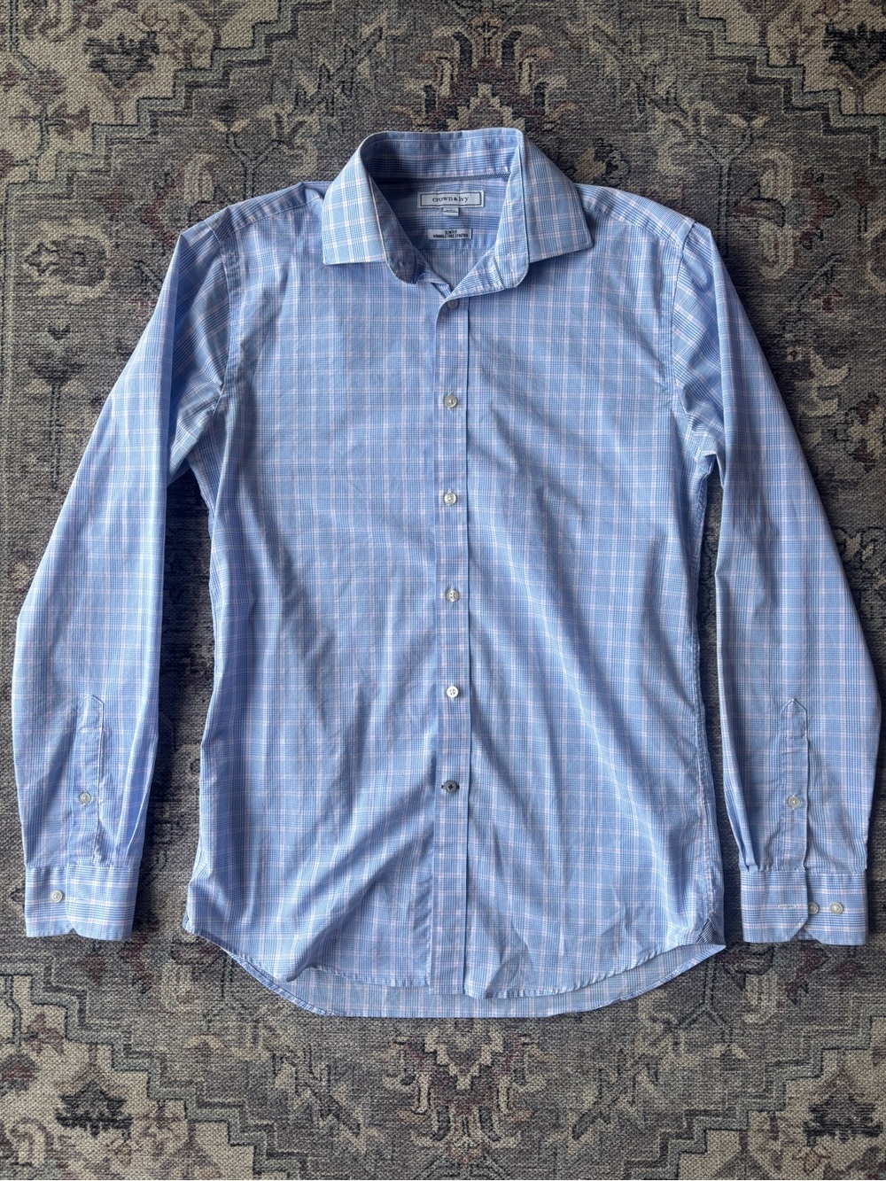 crown & ivy Light Blue Plaid Men's Dress Shirt